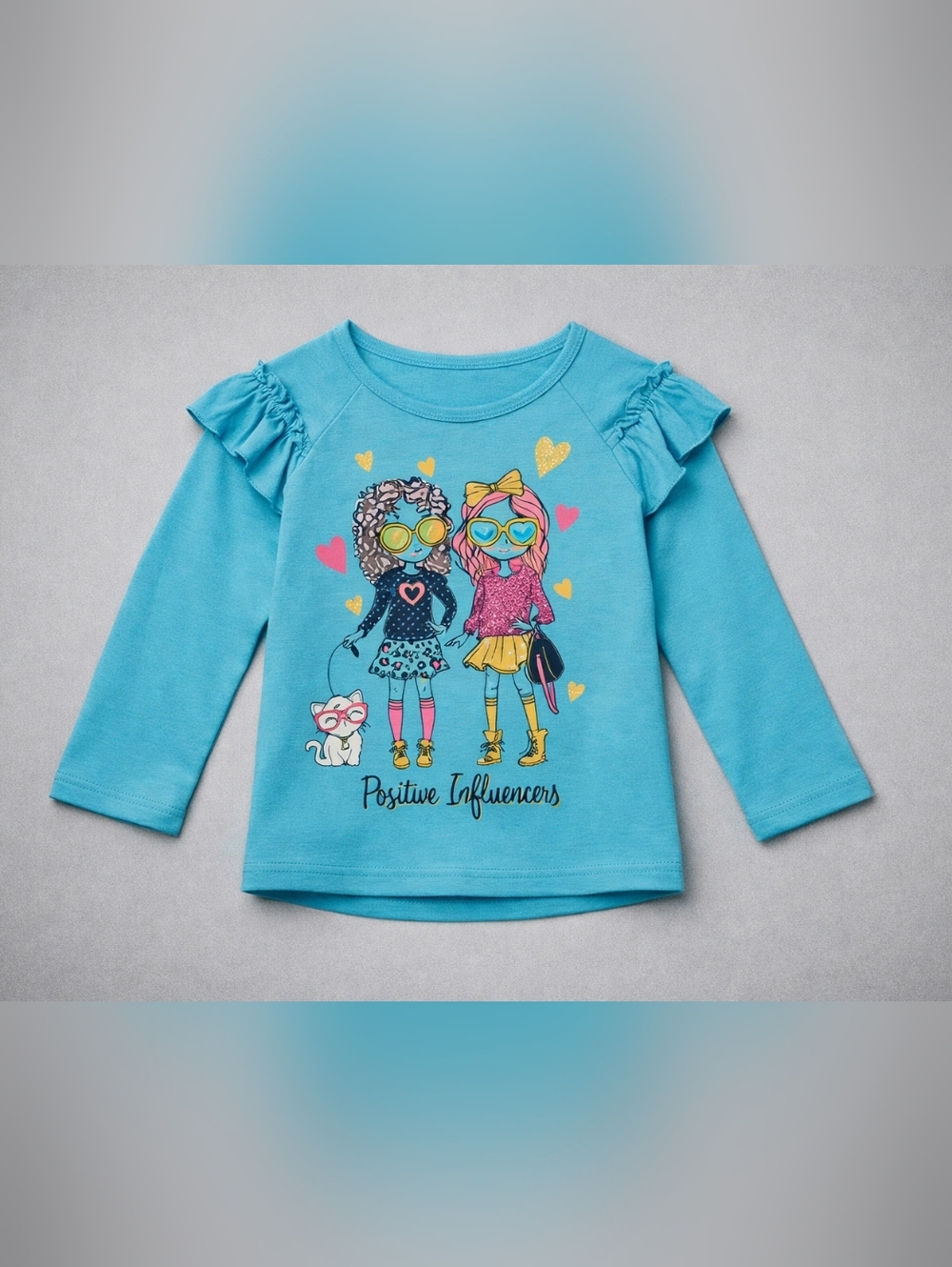 Garanimals Teal 'Positive Influencers' Ruffle-Shoulder Graphic Long Sleeve Tee